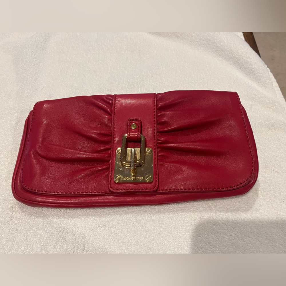 Michael Kors red leather clutch